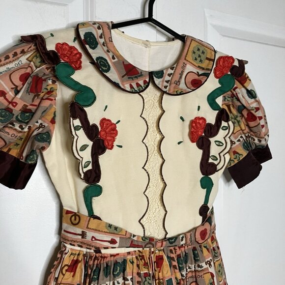 Vintage Homemade Girls Dress Puff Sleeve Novelty Country Cottagecore Collared - Picture 3 of 8